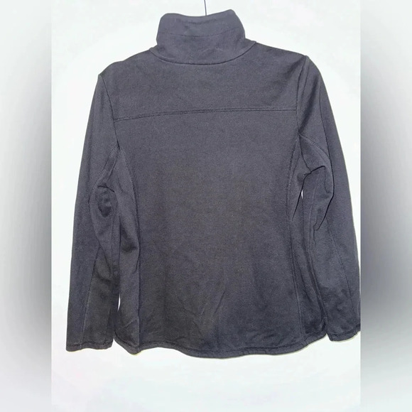 T by Talbots Women's medium Black Zip-Up Jacket White Detail Lightweight Pockets - Picture 2 of 5